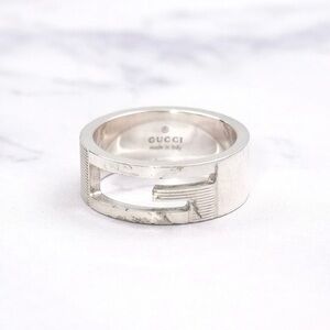 Authentic Gucci Classic G Logo Monogram 925 Sterling Silver Band Ring Size 9.5